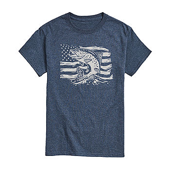 Mens Short Sleeve Fishing Graphic T-Shirt, Color: Heather Blue