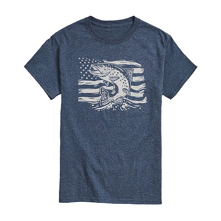 Mens Short Sleeve Fishing Graphic T-Shirt, Large, Blue