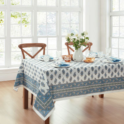 Elrene Home Fashions Tropez Block Print Stain & Water Resistant Indoor/Outdoor Tablecloth