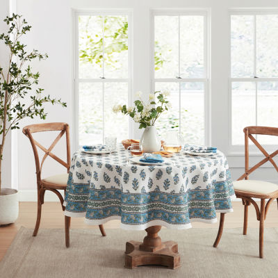 Elrene Home Fashions Tropez Block Print Stain & Water Resistant Indoor/Outdoor Round Tablecloth