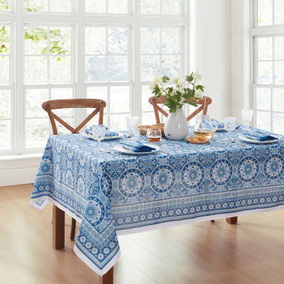 Elrene Home Fashions Vietri Medallion Block Print Stain & Water Resistant Indoor/Outdoor Tablecloth