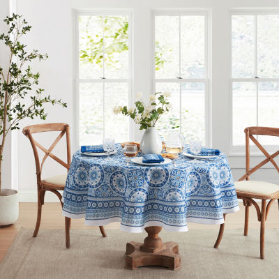 Elrene Home Fashions Vietri Medallion Block Print Stain & Water Resistant Indoor/Outdoor Round Tablecloth