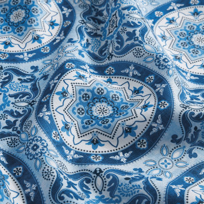 Elrene Home Fashions Vietri Medallion Block Print Stain & Water Resistant Indoor/Outdoor Round Tablecloth