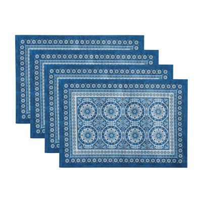 Elrene Home Fashions Vietri Medallion Block Print Stain & Water Resistant Indoor/Outdoor 4-pc. Placemats