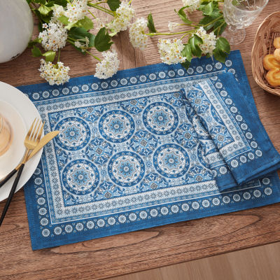 Elrene Home Fashions Vietri Medallion Block Print Stain & Water Resistant Indoor/Outdoor 4-pc. Napkins