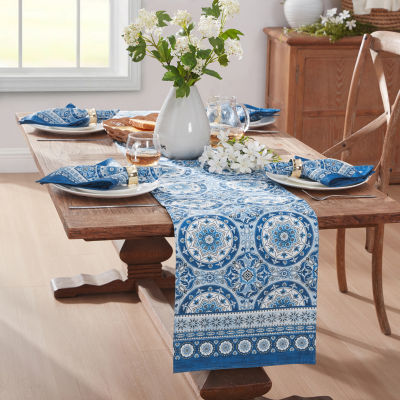 Elrene Home Fashions Vietri Medallion Block Print Stain N Water Resistant Indoor/Outdoor Table Runner