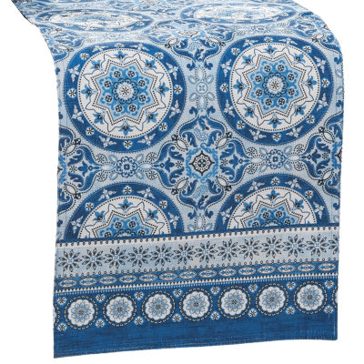 Elrene Home Fashions Vietri Medallion Block Print Stain N Water Resistant Indoor/Outdoor Table Runners