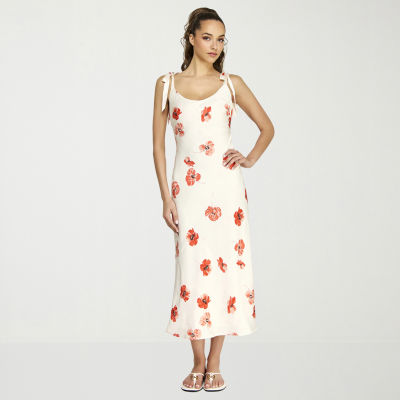 belle vie Womens Sleeveless Floral Midi Slip Dress
