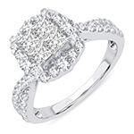 Womens 1 1/2 CT. T.W. Genuine White Diamond 14K White Gold Cushion Halo Engagement Ring