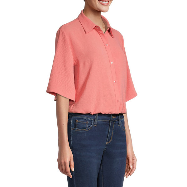 Worthington Womens 3/4 Sleeve Regular Fit Button-Down Shirt