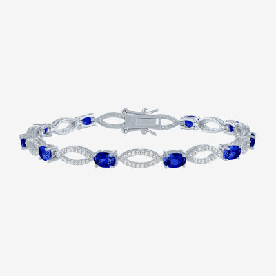 Lab Created Blue Sapphire Sterling Silver Tennis Bracelet