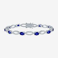 Lab Created Blue Sapphire Sterling Silver Tennis Bracelet