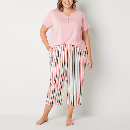  Liz Claiborne Womens Plus Short Sleeve 2-pc. Pant Pajama Set