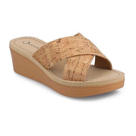 Journee Collection Womens Biara Wedge Sandals, 7 Medium, Beige