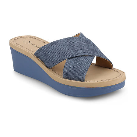 Journee Collection Womens Biara Wedge Sandals, 9 Medium, Blue