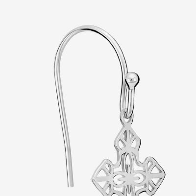 Silver Treasures Womens Sterling Silver Cross Drop Earrings