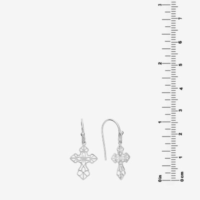 Silver Treasures Womens Sterling Silver Cross Drop Earrings
