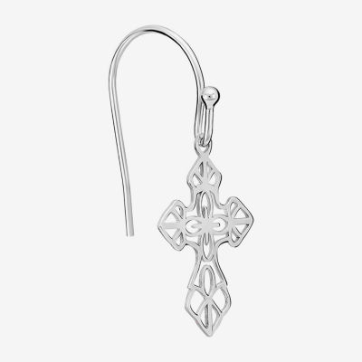 Silver Treasures Womens Sterling Silver Cross Drop Earrings