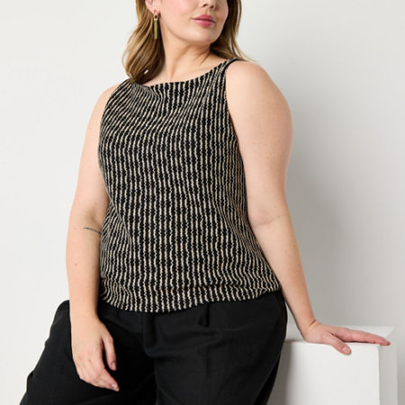 Worthington Plus Womens Straight Neck Blouse
