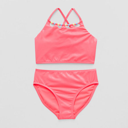 Thereabouts Little & Big Girls Shimmer And Ribbed Tankini Set, Xx-small (4-5), Orange