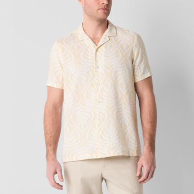 J. Ferrar Linen Blend Mens Short Sleeve Camp Shirt