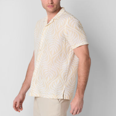 J. Ferrar Linen Blend Mens Short Sleeve Camp Shirt