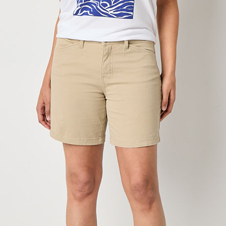 St. John's Bay Womens Mid Rise Chino Short, 10, Brown