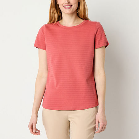 Liz Claiborne Womens Round Neck Short Sleeve Blouse, Xx-large, Pink