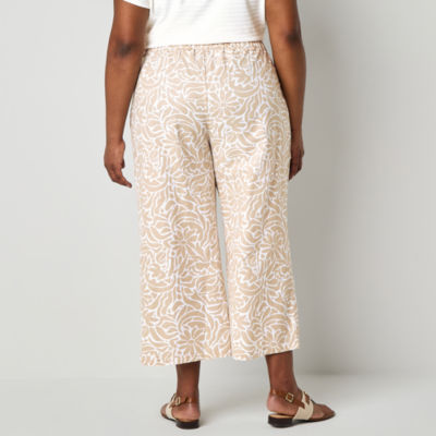 Liz Claiborne Womens Plus Wide Leg Mid Rise Pull-On Pant