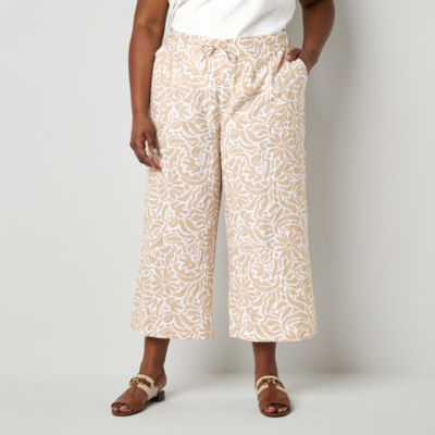 Liz Claiborne Womens Plus Wide Leg Mid Rise Pull-On Pant