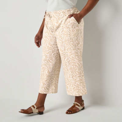 Liz Claiborne Womens Plus Wide Leg Mid Rise Pull-On Pant