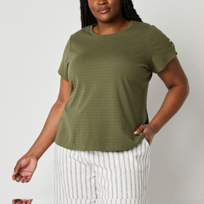 Liz Claiborne Plus Womens Round Neck Short Sleeve Blouse
