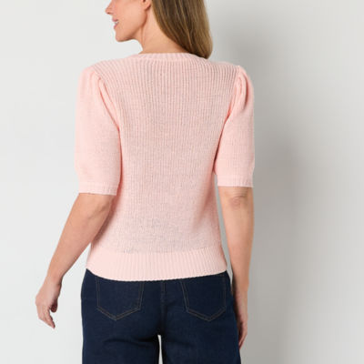 Liz Claiborne Womens Crew Neck Elbow Sleeve Pullover Sweater