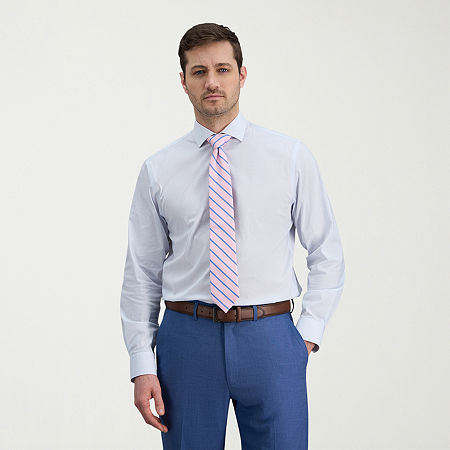 Haggar Mens Classic Fit Wrinkle Free Long Sleeve Dress Shirt, 17.5 34-35, Blue