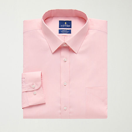Stafford Smart Tech Big And Tall Mens Regular Fit Stretch Fabric Wrinkle Free Long Sleeve Dress Shirt, 16-16.5 36-37, Pink