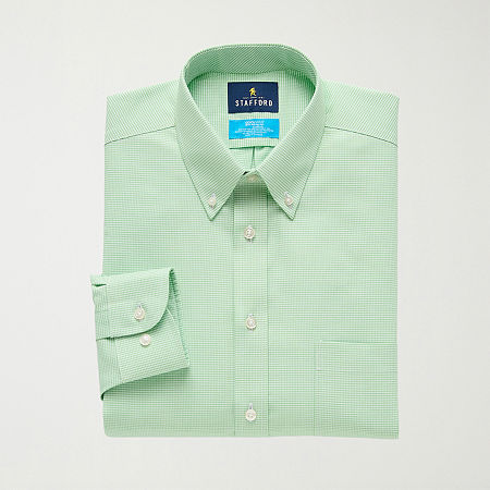 Stafford Coolmax All Season Ecomade Oxford Mens Regular Fit Stretch Fabric Wrinkle Free Long Sleeve Dress Shirt, 17-17.5 34-35, Green
