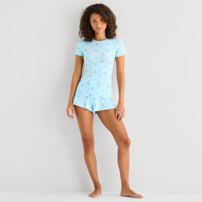 Arizona Body Cloud Kissed Womens Round Neck Short Sleeve Juniors Pajama Top