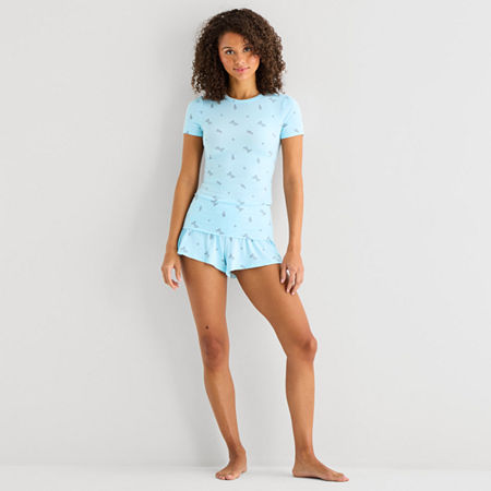 Arizona Body Cloud Kissed Womens Round Neck Short Sleeve Juniors Pajama Top, Small, Blue