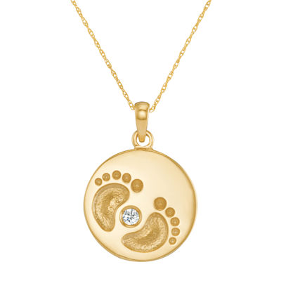 Personalized 10K Yellow Gold Name and Birthstone Footprints Pendant Necklace