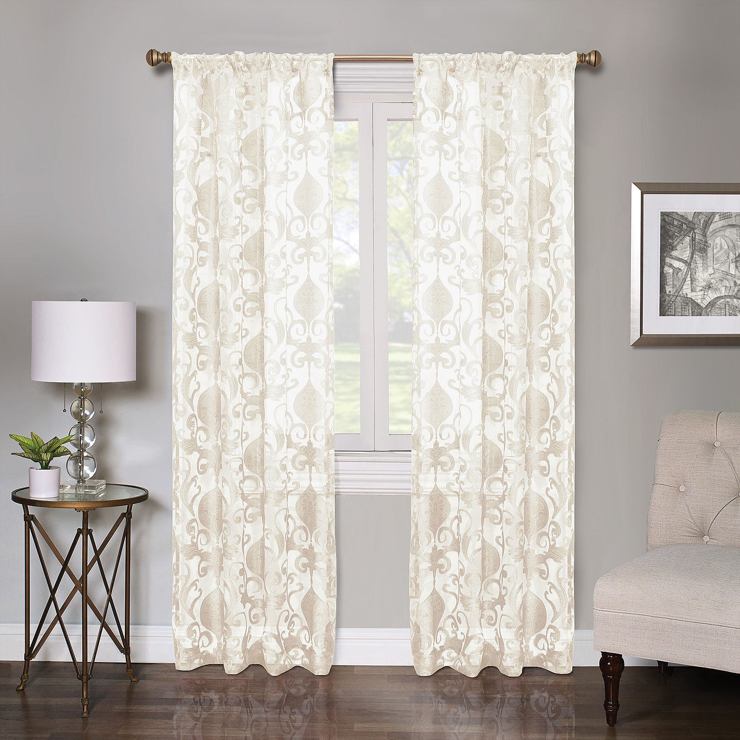 Regal Home Lombardi Floral Sheer Rod Pocket Single Curtain Panel - JCPenney