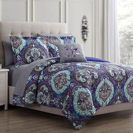 Modern Threads Cathedral Reversible Complete Bedding Set With Sheets, One Size, Purple