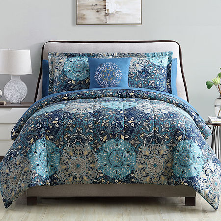 Modern Threads Granada Reversible Complete Bedding Set With Sheets, One Size, Blue