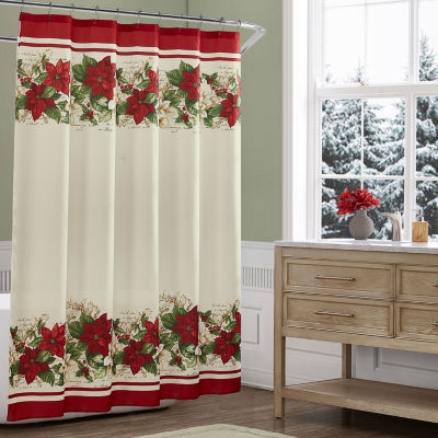 Elrene Home Fashions Red And White Poinsettia Shower Curtain