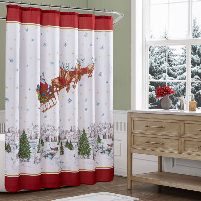 Elrene Home Fashions Santa's Snowy Sleighride Shower Curtain