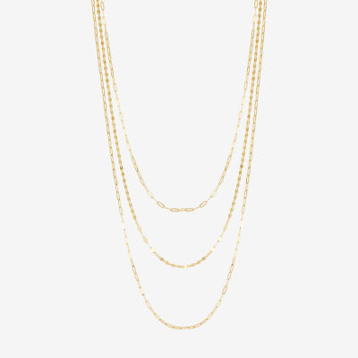 Layered Look Womens 14K Gold 20 Inch Paperclip Chain Necklace