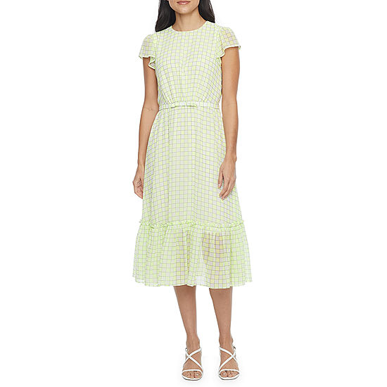 Ryegrass Short Sleeve Checked Midi A-Line Dress (XS size only)