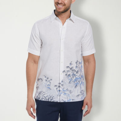 Cubavera Mens Regular Fit Short Sleeve Leaf Button-Down Shirt