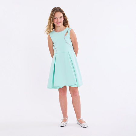 Bonnie Jean Big Girls Sleeveless Fit + Flare Dress, 16, Blue