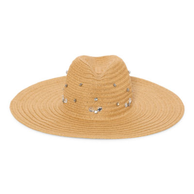 SOL and MER Rhinestone With Oversized Brim Womens Panama Hat