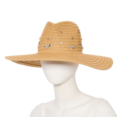 SOL and MER Rhinestone With Oversized Brim Womens Panama Hat